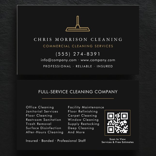 QR Code Commercial Cleaning Black Gold Visitkort (Skapare uppladdad)