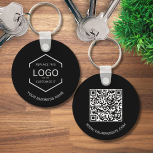 QR Code Company Black Business Logotyp Round Nyckelring