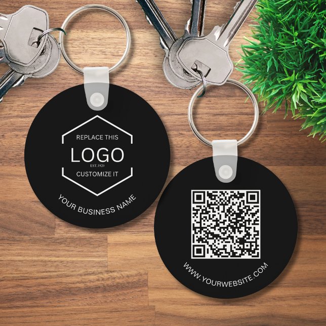 QR Code Company Black Business Logotyp Round Nyckelring (Skapare uppladdad)
