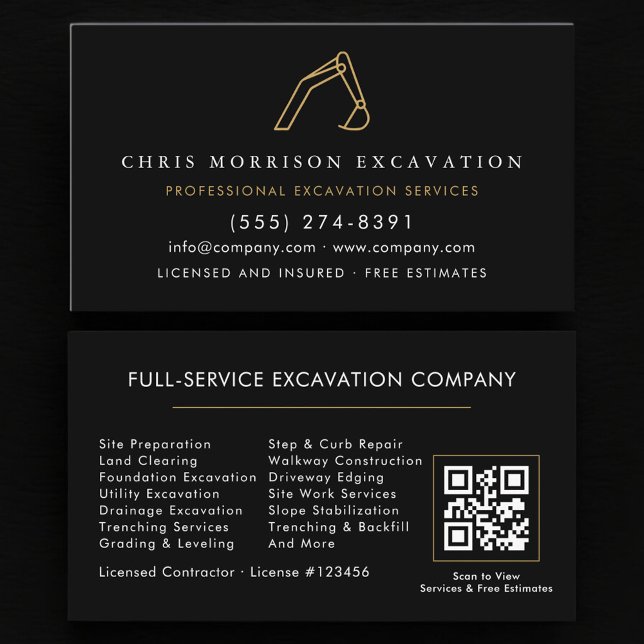 QR Code Construction Excavator Heavy Equipment Visitkort (Skapare uppladdad)