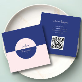 Qr Code Contemporary Lila Rosa & Script Monogram Fyrkantigt Visitkort