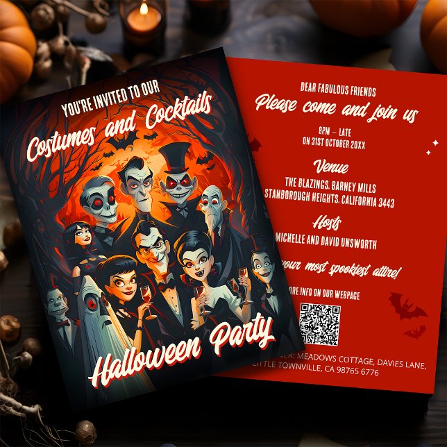 QR Code Costumes Cocktails Budget Halloween Inbjud Vykort (Skapare uppladdad)