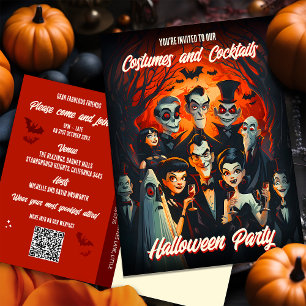 QR Code Costumes Cocktails Halloween-inbjudan Vykort