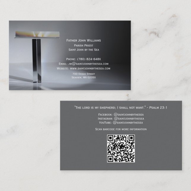 Qr Code Cross Elegant Clergy Business Card Visitkort (Fram/baksida)