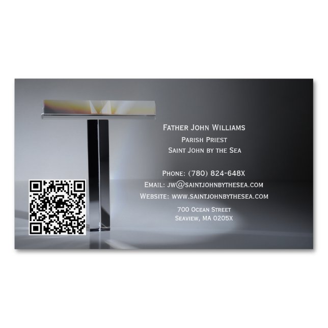 QR Code Cross Priest Business Card Magnet (Framsida)
