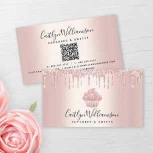 QR Code Cupkaka Bakery Chef Glitter Drift Ro Guld Visitkort