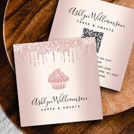 QR Code Cupkaka Ro Guld Bakery Chef Glitter Drift Fyrkantigt Visitkort