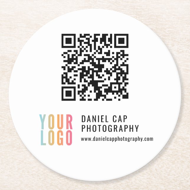 QR Code Custom Logo Business Coasters Underlägg Papper Rund (Framsidan)