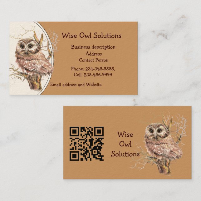 QR Code Custom Wise Owl Solutions Business Card Visitkort (Fram/baksida)