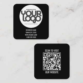 QR Code Customizable Modern Black Business Card
