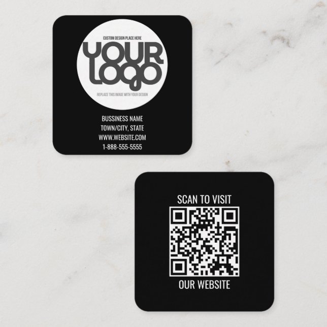 QR Code Customizable Modern Black Business Card (Fram/baksida)