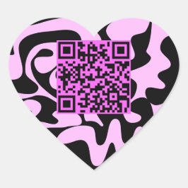 QR Code Cute Rosa och svart Groovy Squiggles Hjärtformat Klistermärke