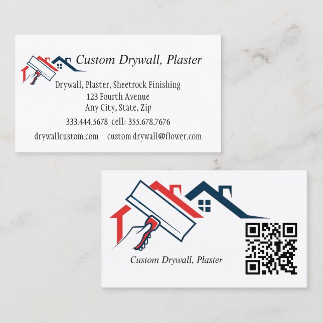 QR Code Drywall, Plaster, Sheetrock Finishing  Visitkort (Fram/baksida)