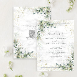 QR Code Dusty Eucalyptus Botanical Guld Greenery Inbjudningar