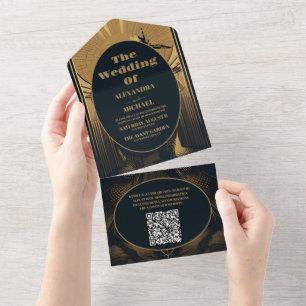 QR Code Elegant Art Deco Peacocks Bröllop