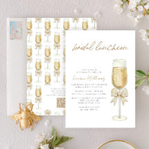 QR Code Elegant Champagne Chic Bow Bridal Luncheon