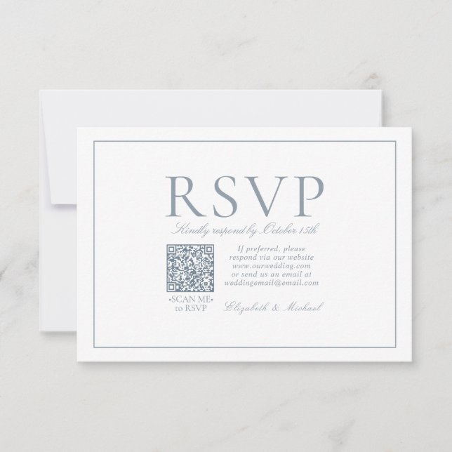 QR Code Elegant Dusty Blue Classic Script OSA Kort (Framsida)