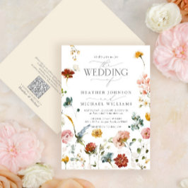 QR Code Elegant Garden Flowers Blommigt Bröllop Inbjudningar