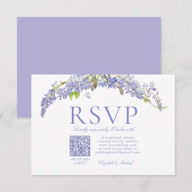 QR Code Elegant Lila Wisteria Script Formell OSA Kort (Fram/baksida)