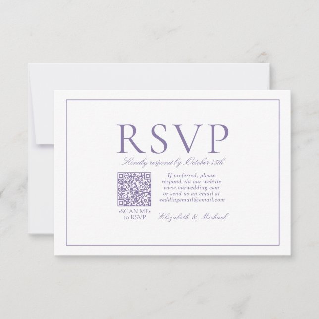 QR Code Elegant Lilac Lavender Classic Script OSA Kort (Framsida)