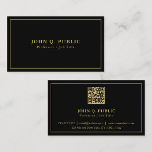 QR Code Elegant Modern Simple Template Black Guld Visitkort