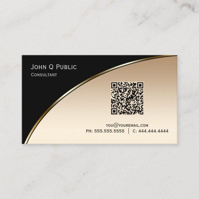 QR CODE Elegant Professionell Modern Black Guld Visitkort (Framsida)