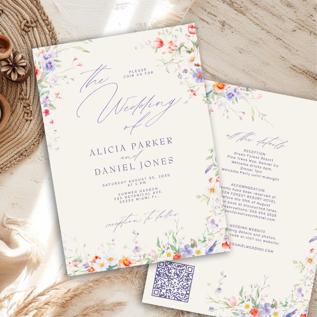 QR code elegant wildflower floral wedding Inbjudningar (Skapare uppladdad)
