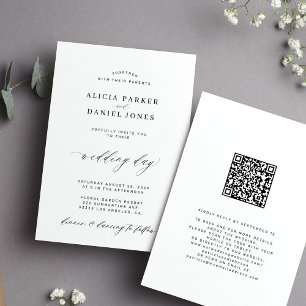 QR CODE-eleganten - svart och vitt bröllop Inbjudningar