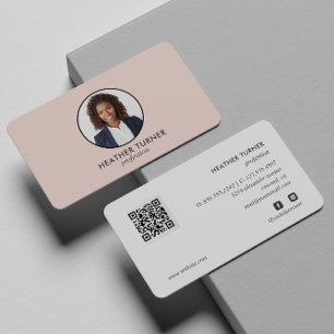 QR CODE eller Logotyp Professionell Headshot Rosa Visitkort