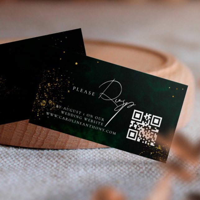 Qr Code Emerald Grönt Magic Guld Bröllop RVSP Tilläggskort (Skapare uppladdad)