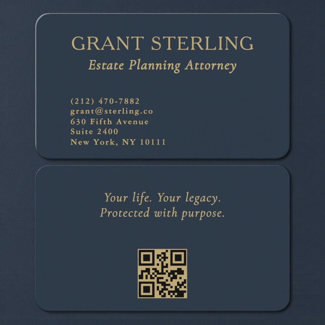 QR Code Estate Planning Attorney Navy Blue Gold  Visitkort (Skapare uppladdad)