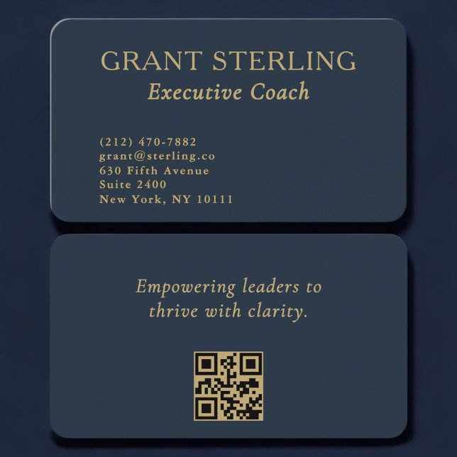 QR Code Executive Coach Navy Blue Gold  Visitkort (Skapare uppladdad)