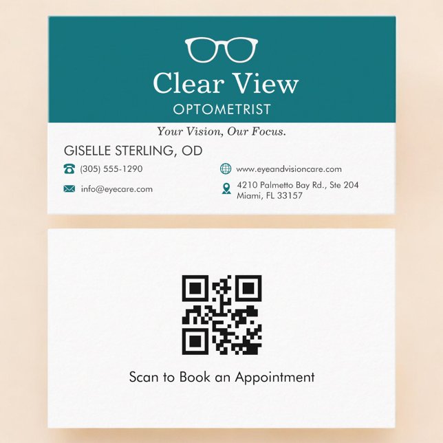 QR Code Eye Doctor Optometrist Office Glasses Icon Visitkort (Skapare uppladdad)