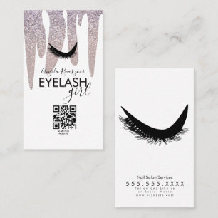 QR CODE Eyelash Girly Rosa Glitter-avlyssning Visitkort