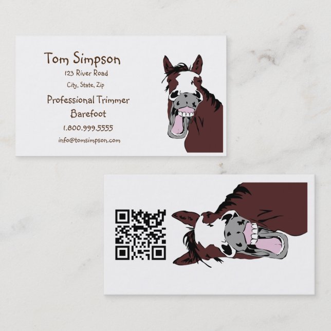 QR Code Farrier Trimmer Happy Horse Business Card Visitkort (Fram/baksida)