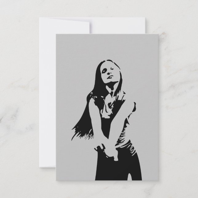 Qr Code Fashionable Black Dancing Girl Silhouette Kort (Framsida)