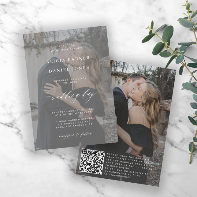 QR CODE-fotoövertäckning av modern elegant bröllop Inbjudningar (Skapare uppladdad)