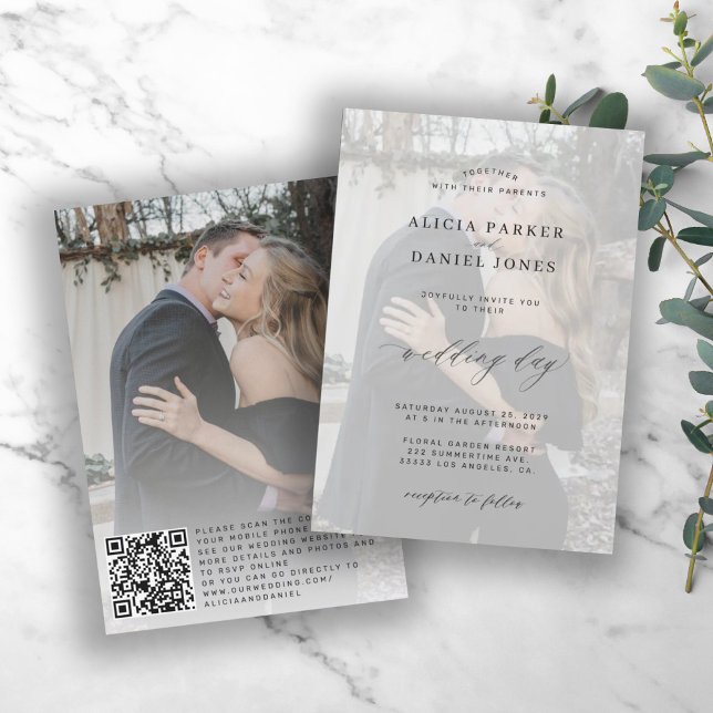 QR CODE-fotoövertäckning av modern elegant bröllop Inbjudningar (Skapare uppladdad)