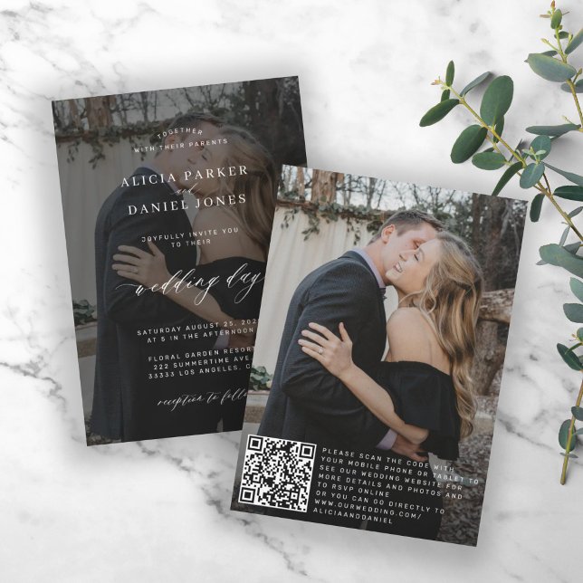 QR CODE-fotoövertäckning av modern elegant bröllop Inbjudningar (Skapare uppladdad)