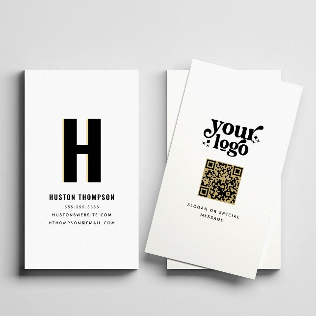 QR Code Front and Back Monogram Company Logotyp Visitkort (Skapare uppladdad)