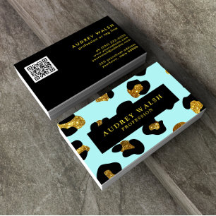 QR CODE Glam Glitter Guld Aqua Leopard Luxe Visitkort