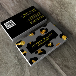 QR CODE Glam Glitter Guld Grått Leopard Luxe Visitkort