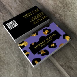 QR CODE Glam Glitter Lila Leopard print Luxury Visitkort