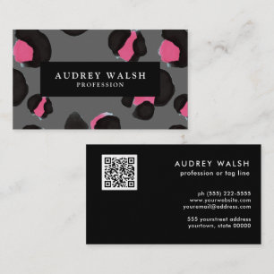 QR CODE Glam Rosa Black GRÅTT Leopard print Visitkort