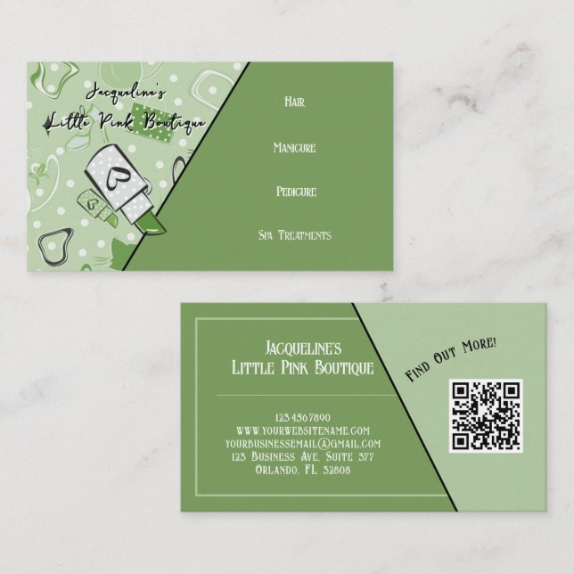 QR Code Green Girly Mid-Century Salon III Visitkort (Fram/baksida)