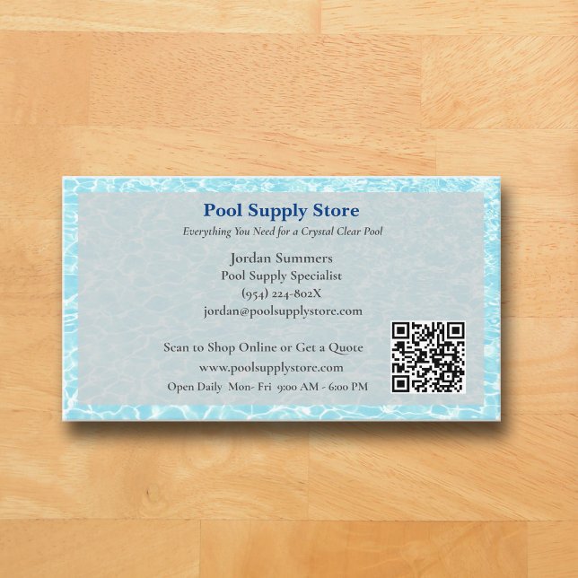 QR Code Grey Blue Swimming Pool Contractor   Visitkort (Grey Pool Business Card )