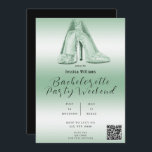 QR CODE Grönt Glitter Shoes Bachelorette Inbjudningar<br><div class="desc">Fin grönt Bachelorette-partiets inbjudan med QR CODE. Huvudbilden är ett par söt med högklackade skor av typen Glitzy glitter. Romantisk grönt och svart elegans för din speciella händelse med glitz och glamor. Fashionable and sophisticated for women. All text, teckensnitt och teckensnitt i färg är helt och hållet anpassade för att...</div>