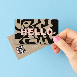 QR Code Groovy Black Ljus rosa Kraft Visitkort