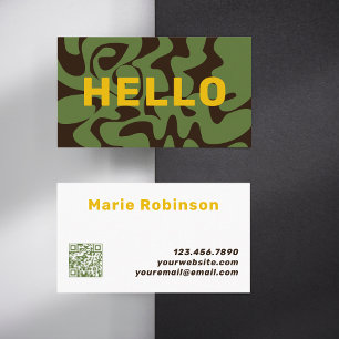 QR Code Groovy Guld Brown Army Grönt Squiggles Visitkort