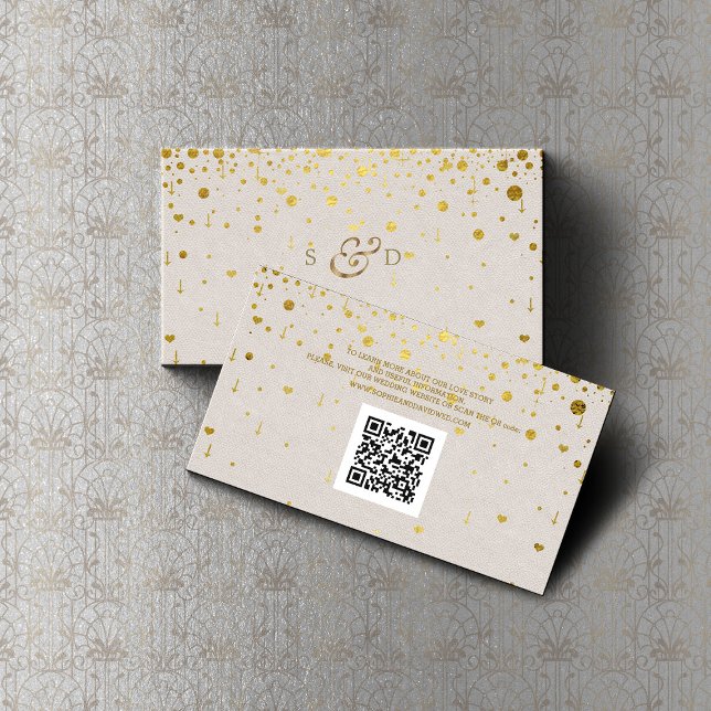 QR Code Guld Confetti Leather Bröllop webbplats Visitkort (wedding website qr code gold confetti elegant trendy)